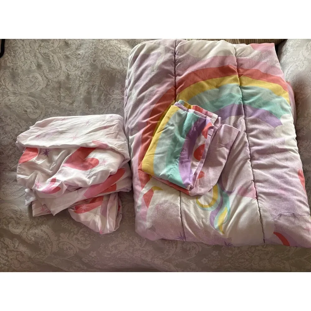 HUGE BUNDLE! Twin Bedding Rainbow Unicorn Comforter Sheets Blanket Pillow Plush